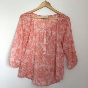 Ann Taylor LOFT Women’s Floral Pink 3/4 Sleeve Top